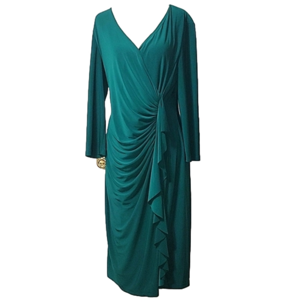 Evan Picone Teal Draped Midi Dress